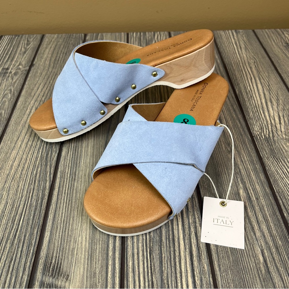NEW Donna Toscana Made in Italy Heeled Sandals Blue Size 8